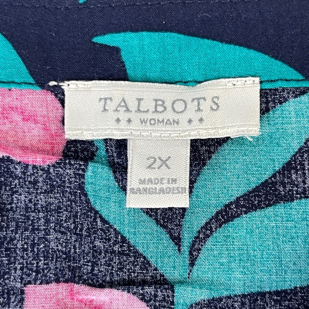 Talbots Floral Popover Top Womens 2X Pink Green Romantic Preppy - Picture 9 of 9